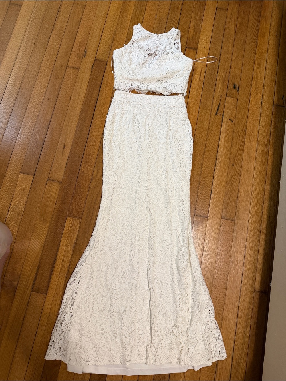 Two-Piece Ivory Lace Formal Gown